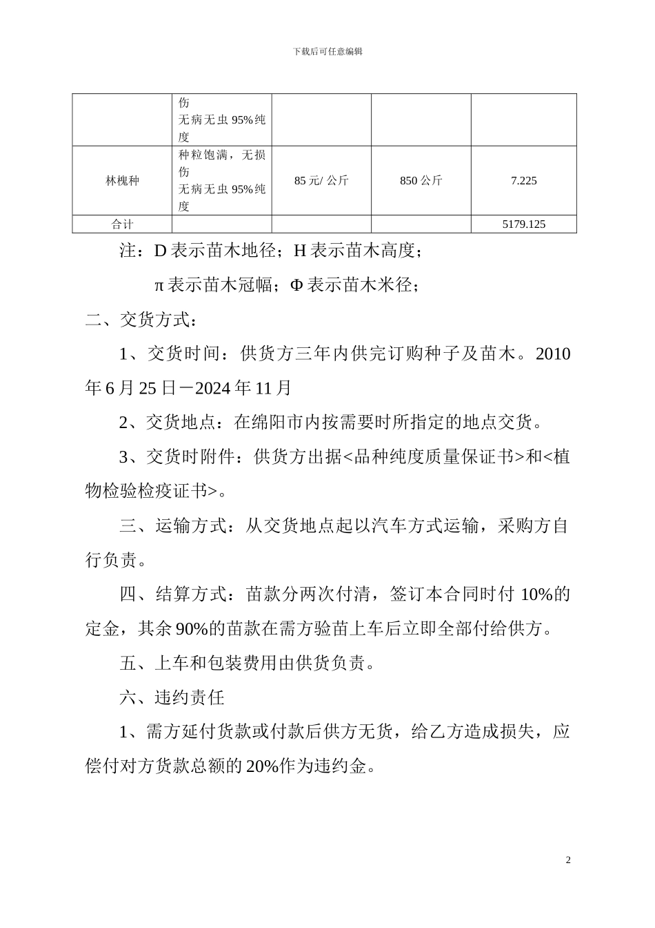 种苗购销合同样本1_第2页
