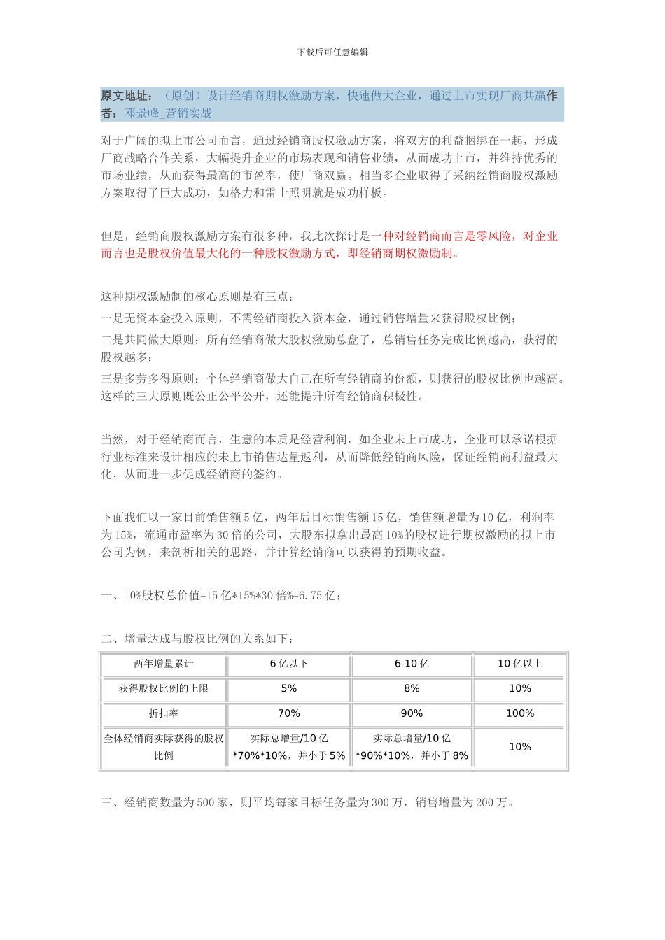 经销商股权激励方案_第1页