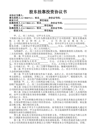 股东挂靠投资协议书1458