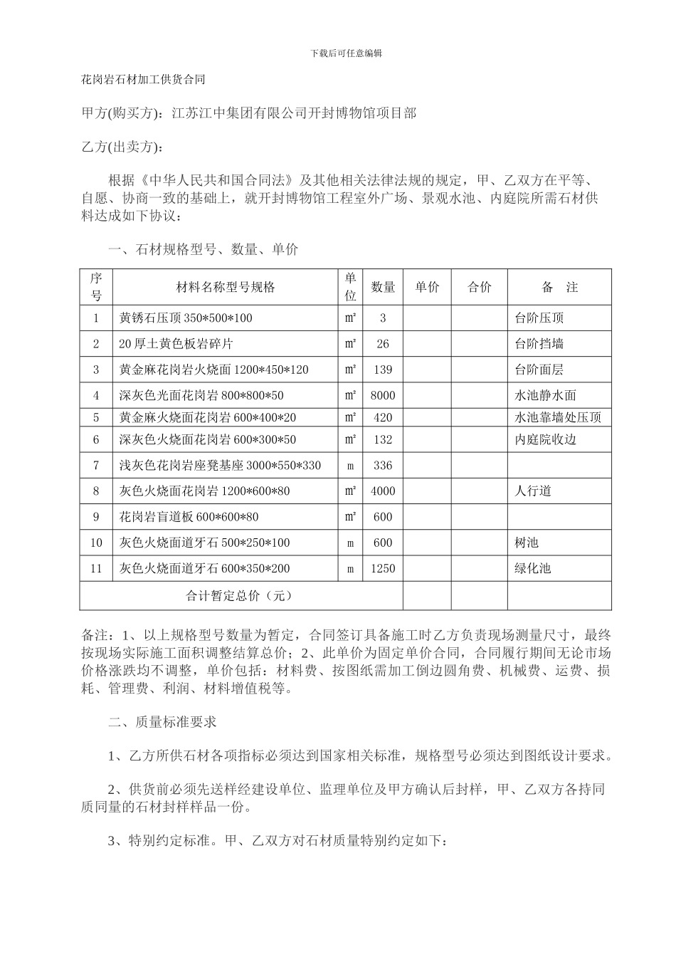 花岗岩石材加工供货合同_第1页