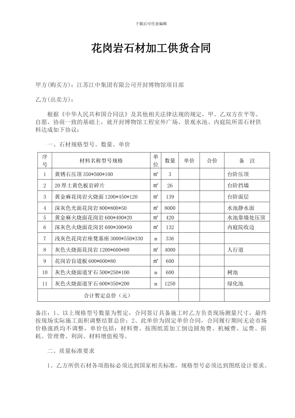 花岗岩石材加工供货合同_第1页