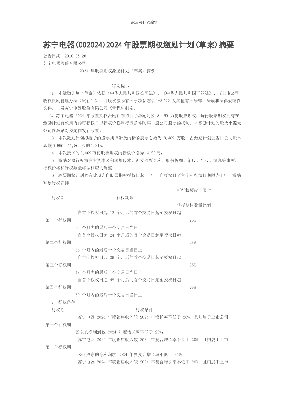 苏宁电器股权激励方案_第1页