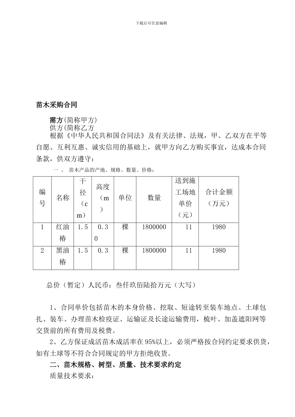 苗木采购合同范本-_第1页