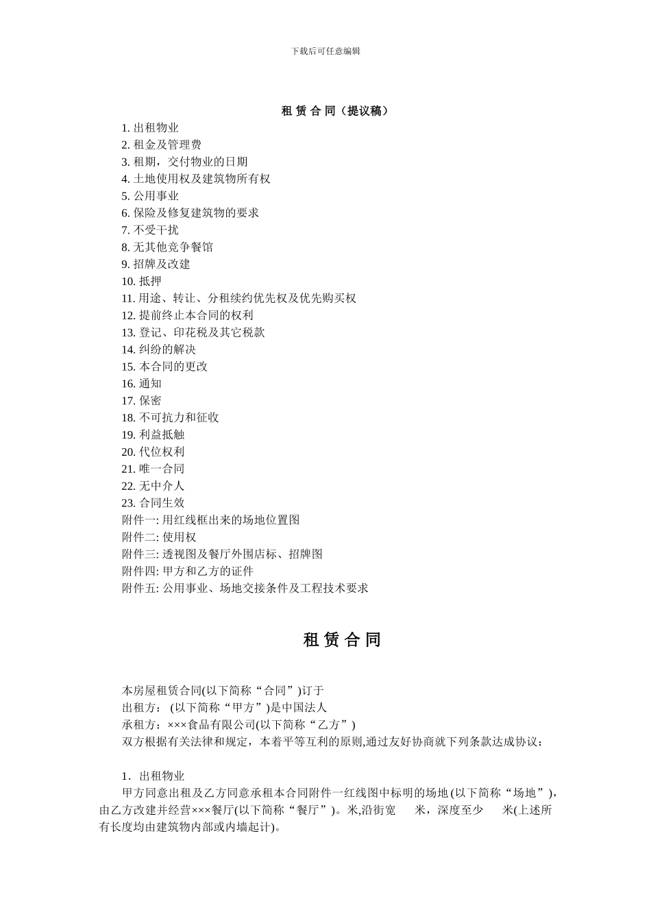 著名连锁餐饮企业租赁合同_第1页