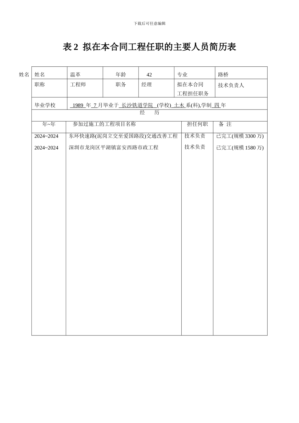 表1---拟为承包本合同工程设立的组织机构图_第3页