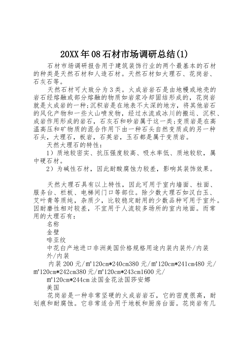 20XX年08石材市场调研总结(1)_1_第1页