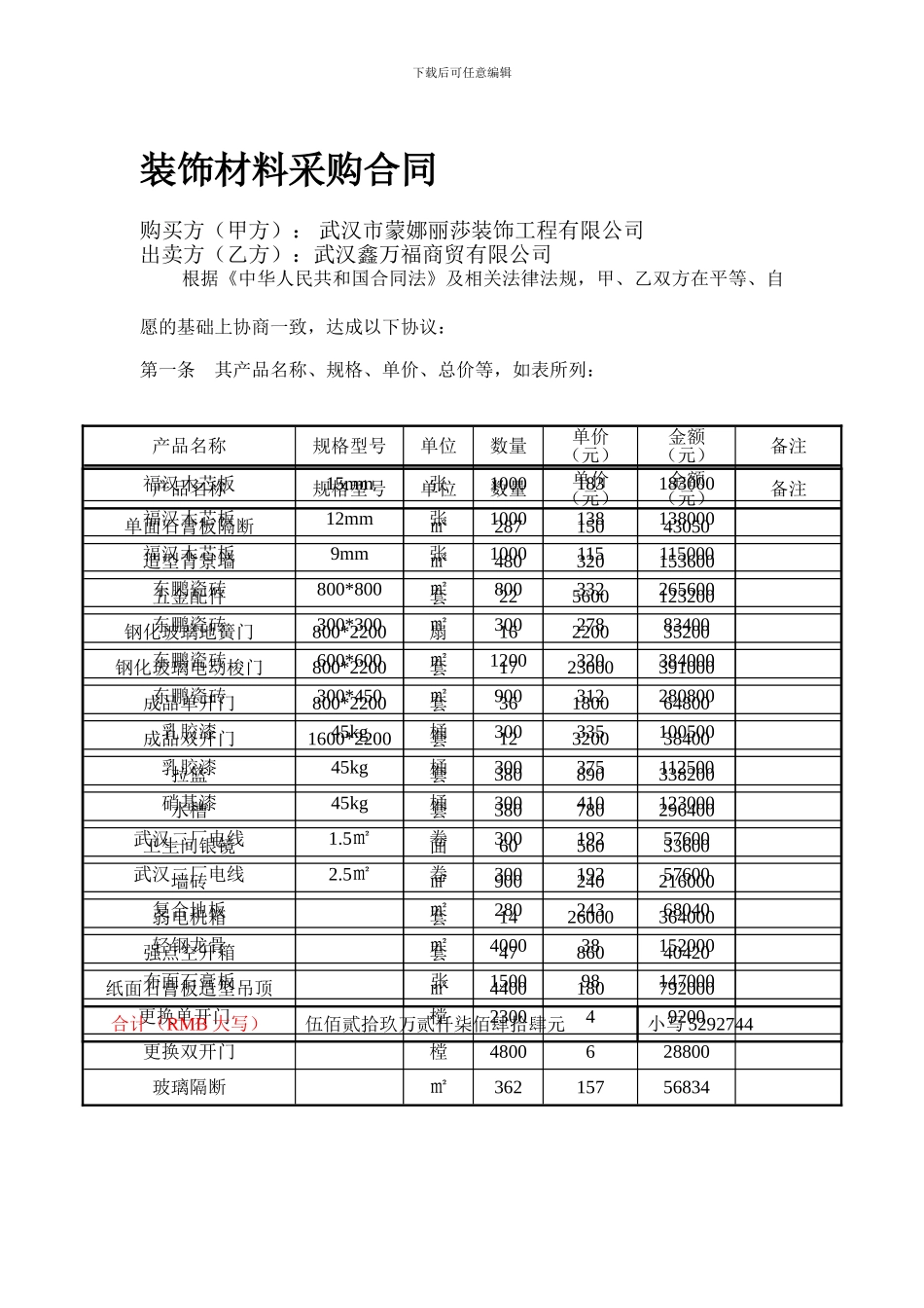 装饰材料采购合同样本_第1页