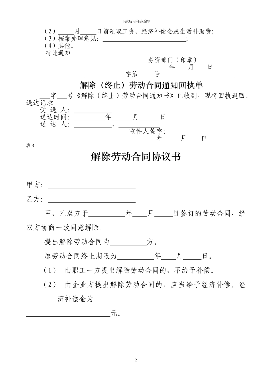 解除劳动合同表格_第2页