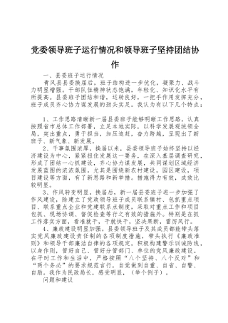 党委领导班子运行情况和领导班子坚持团结协作