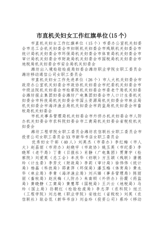 市直机关妇女工作红旗单位(15个)