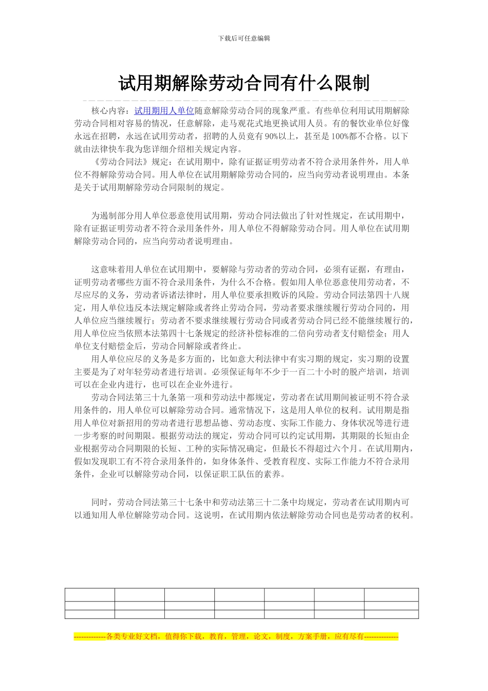 试用期解除劳动合同有什么限制_第1页