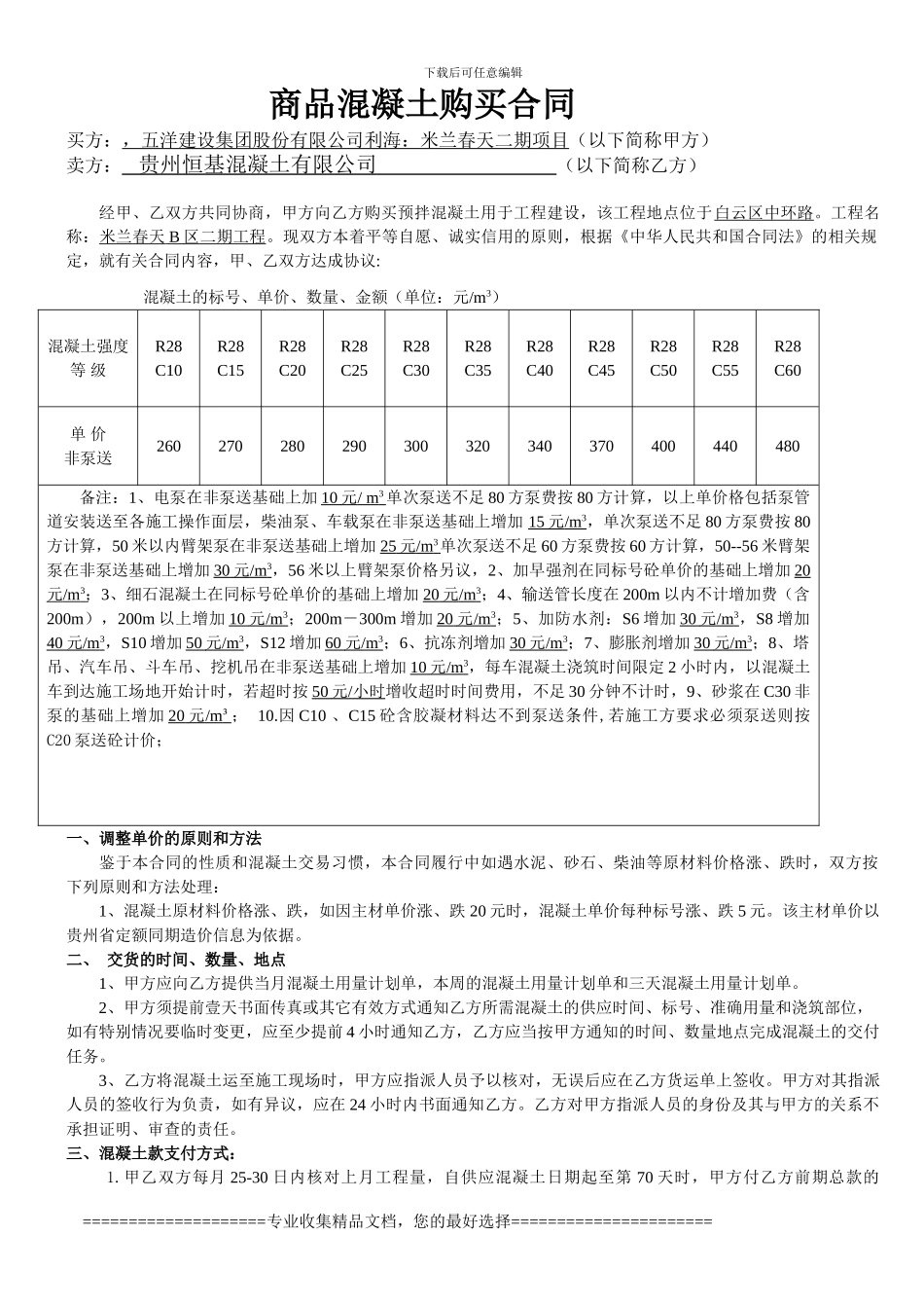 贵阳市预拌混凝土买卖合同_第1页