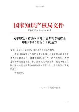 资助向国外申请专利专项资金申报细则