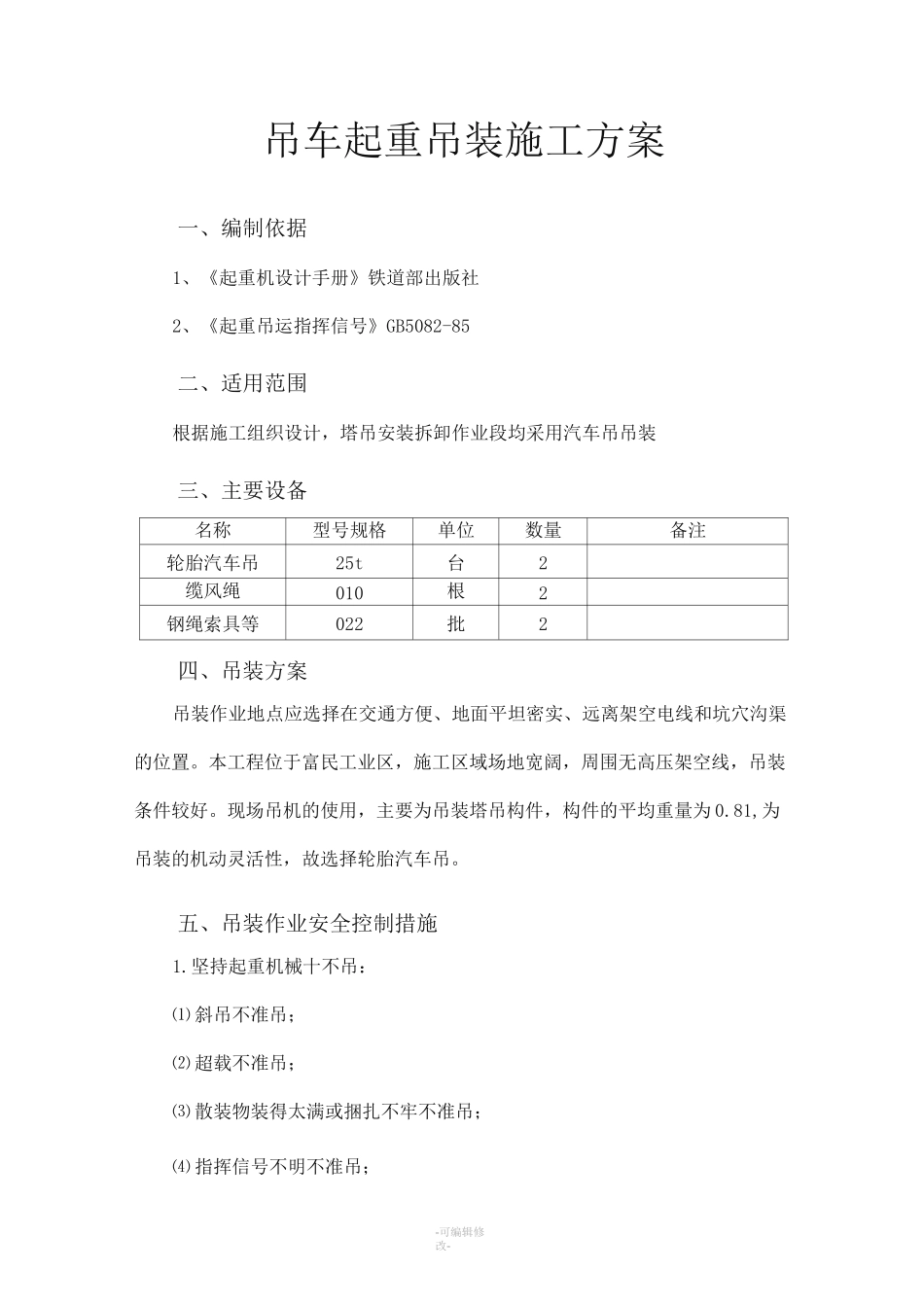 吊车起重吊装方案_第1页