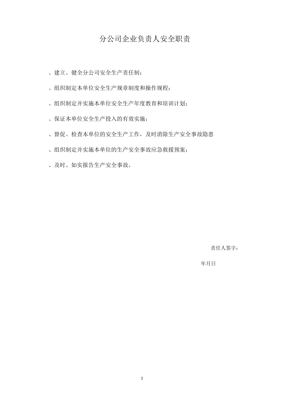 项目安全生产岗位职责(岗位责任制)_第1页