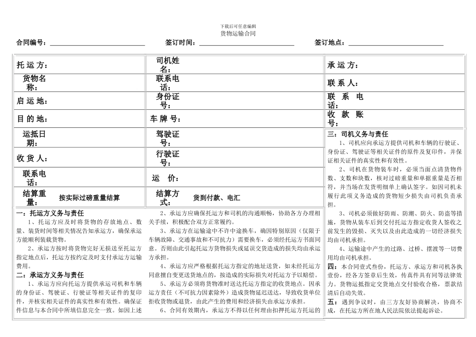 运输合同(托运方、承运方、司机个人、三方合同)_第1页