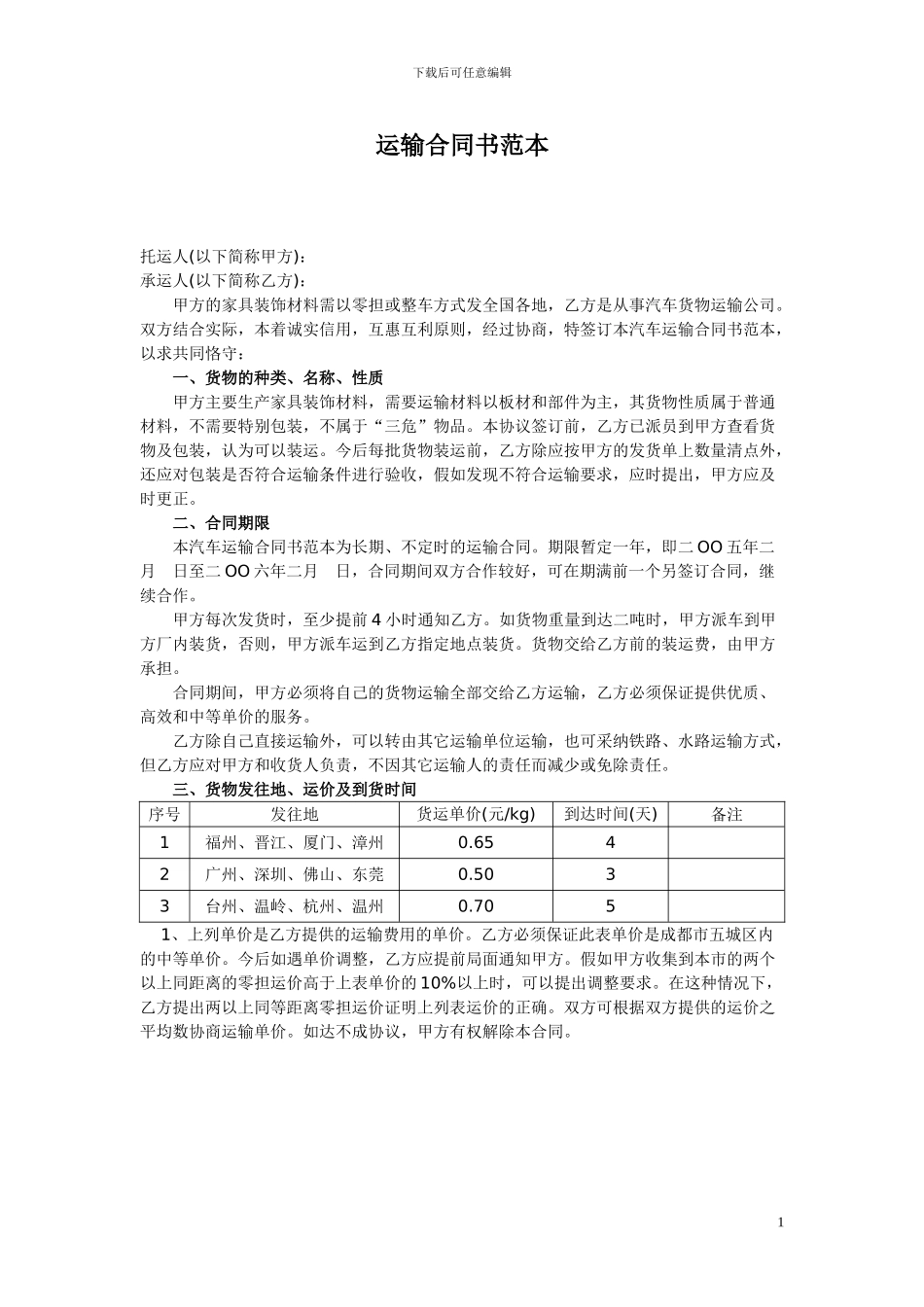 运输合同书范本_第1页