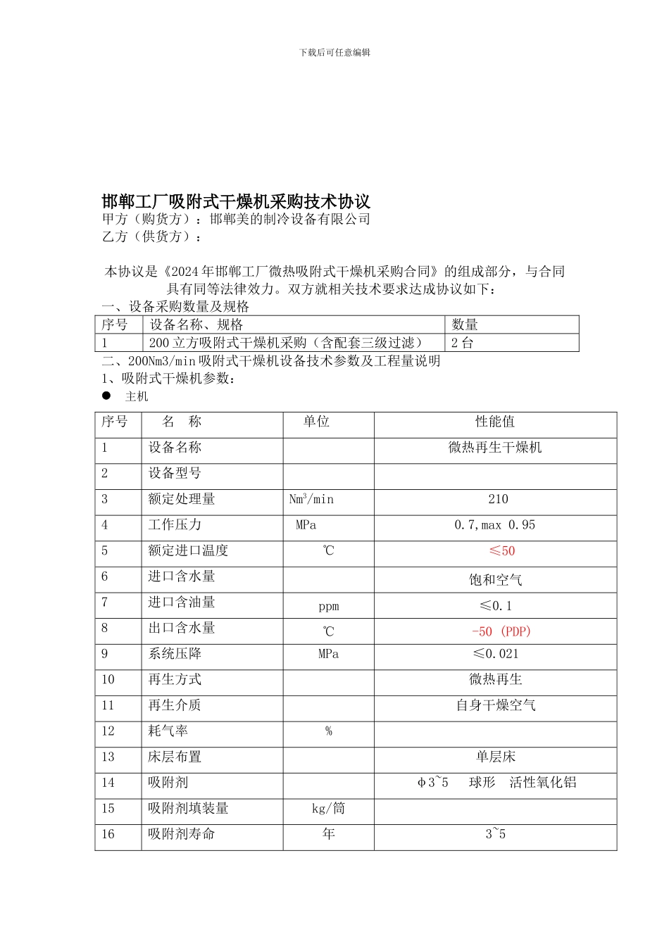 邯郸工厂吸附式干燥机采购技术协议日_第1页