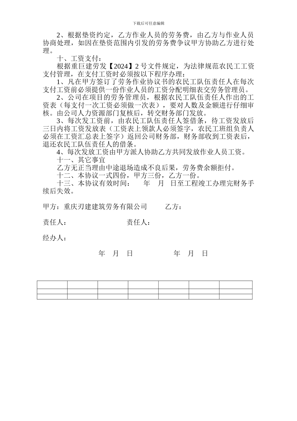 重庆刃建建筑劳务有限公司劳务作业协议书_第3页