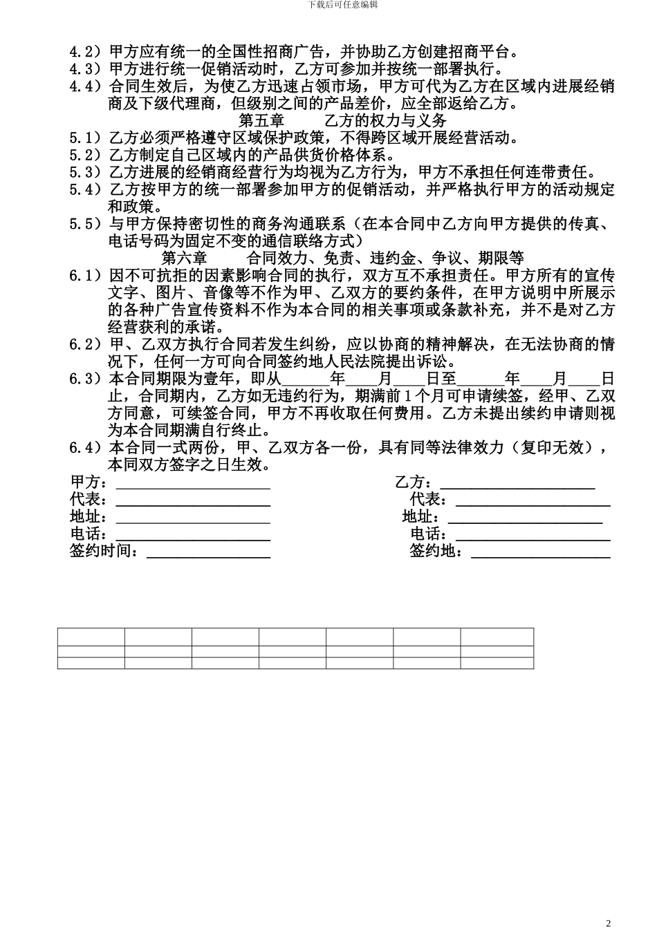 铭亿水暖洁具代理合同书_第2页