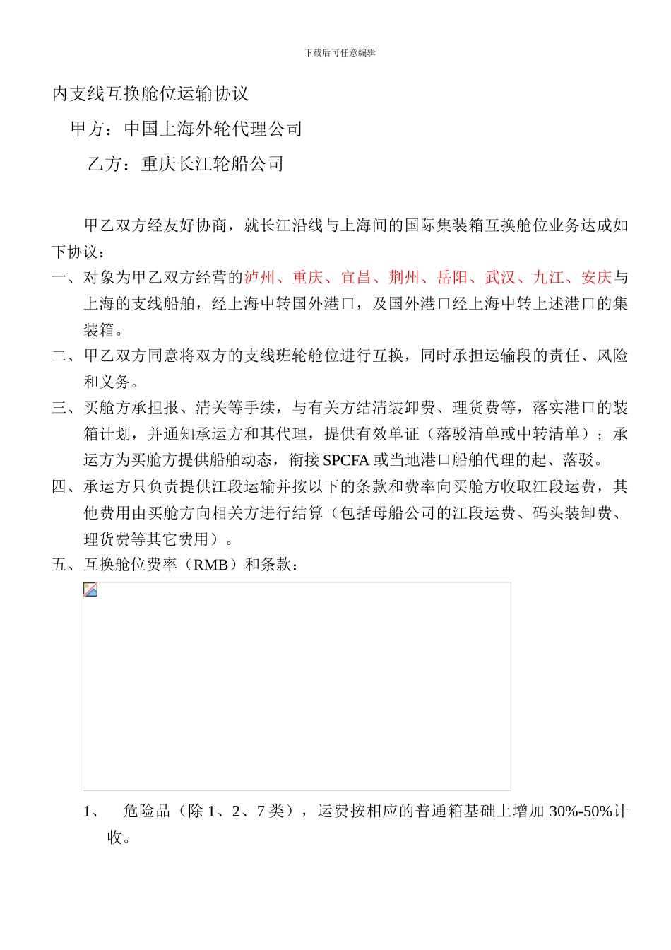 长江轮船-内支线互换舱位运输协议_第1页