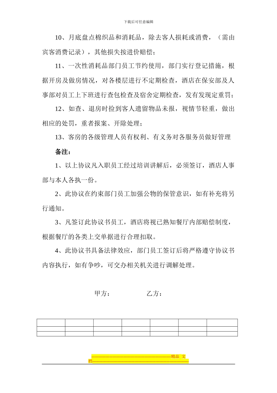 阳光假日酒店前厅部赔偿协议书_第2页