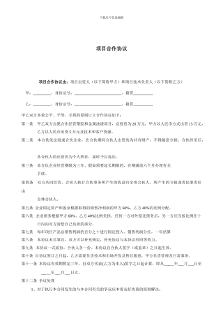项目合作协议书范本11