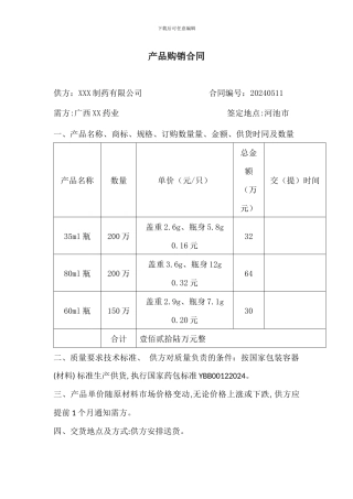 食品药品产品购销合同