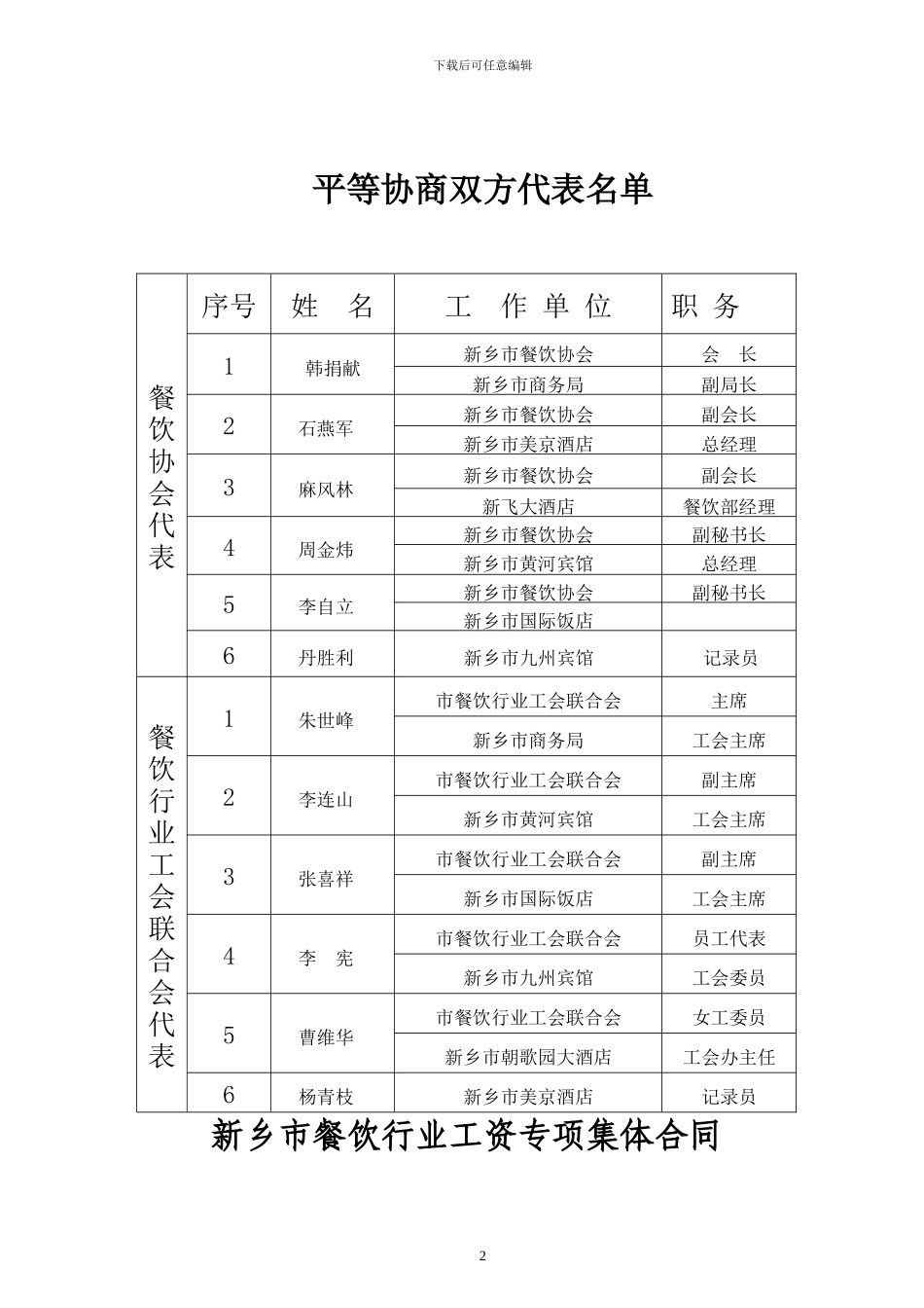 餐饮行业工资专项集体合同_第2页
