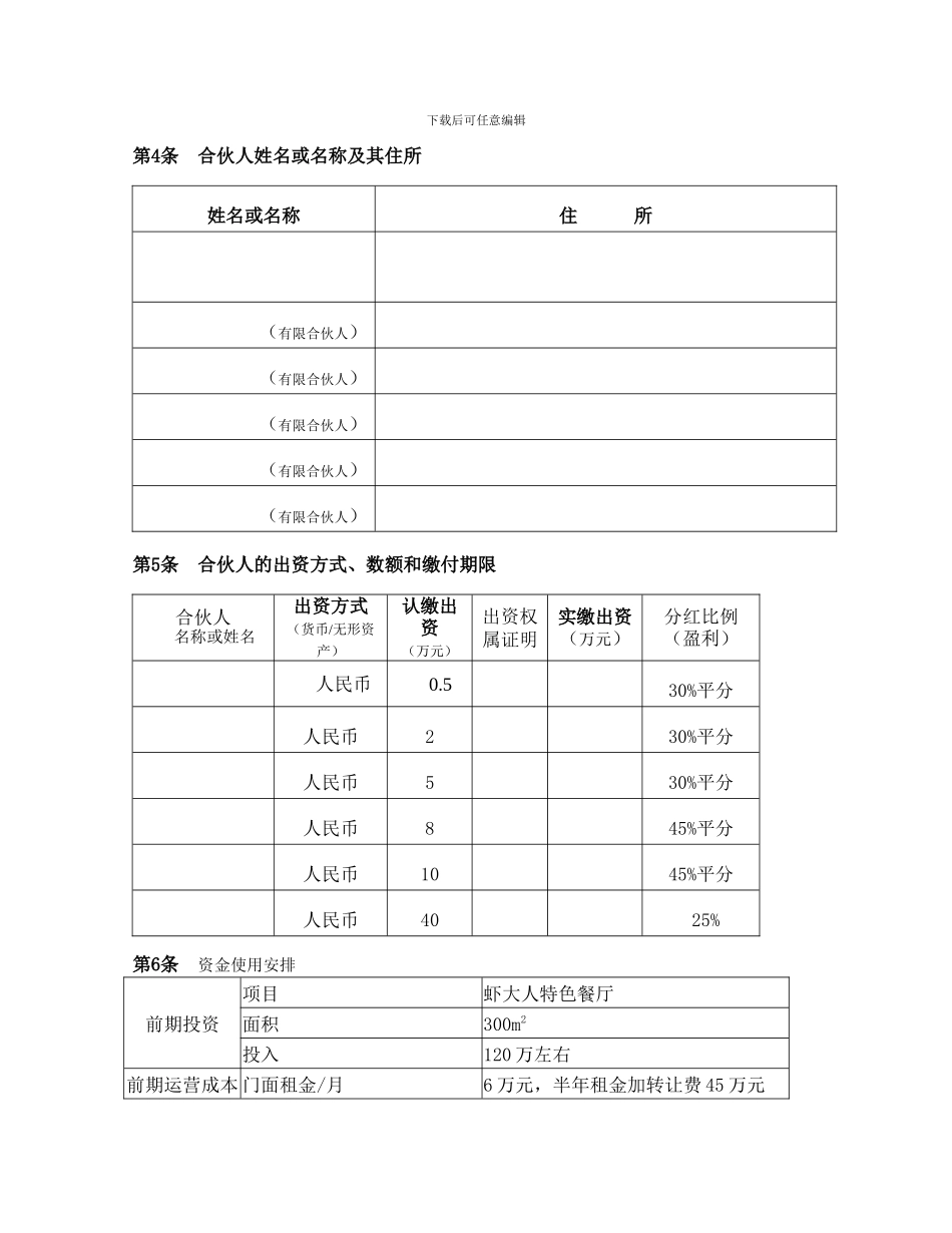 餐饮海鲜众筹《合伙协议》合同_第3页