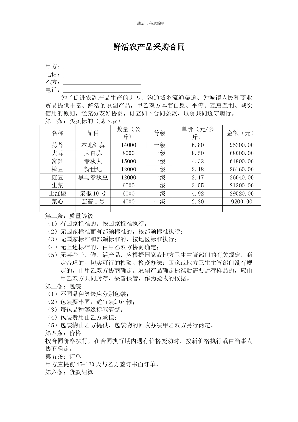 鲜活农产品采购合同_第1页