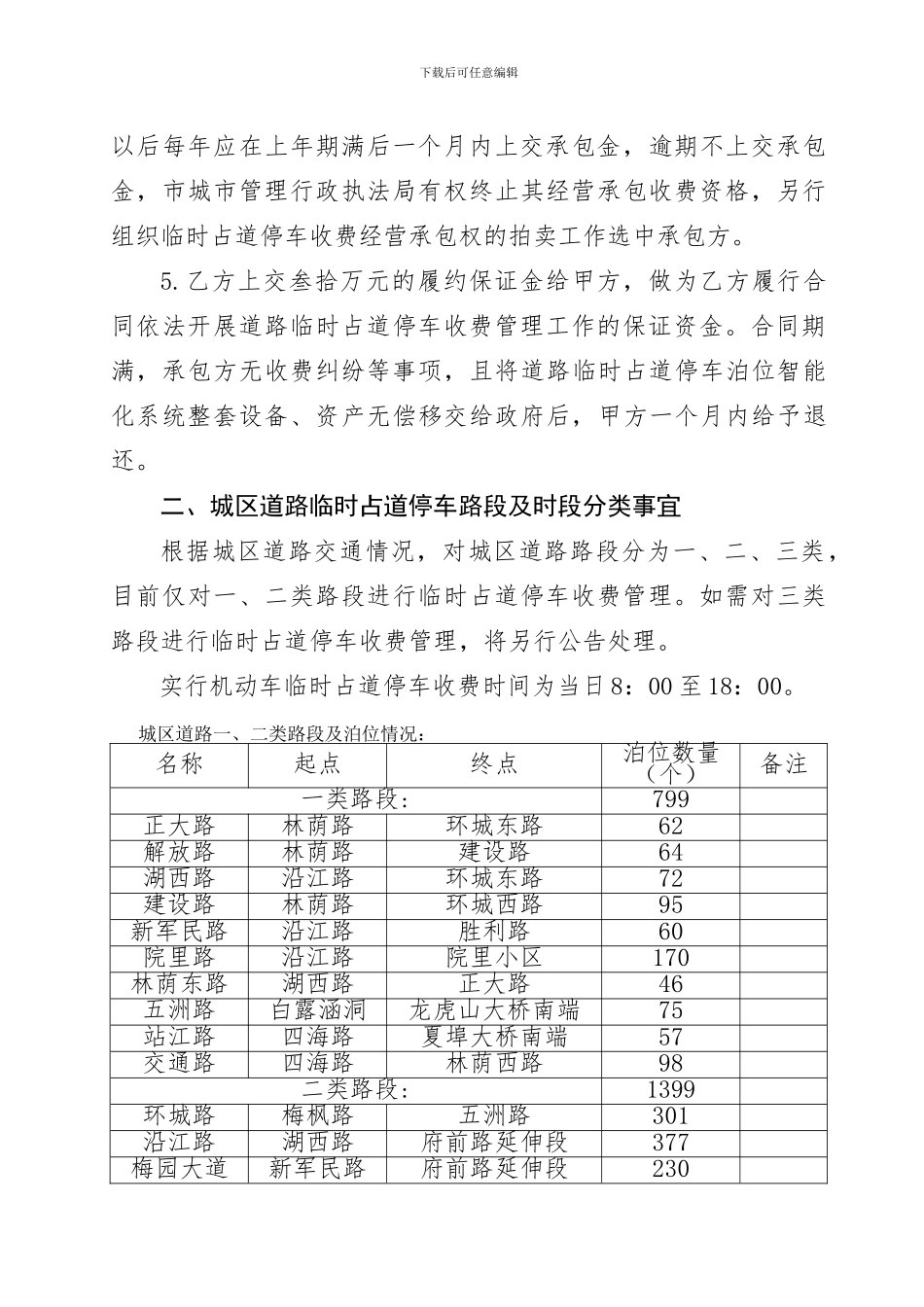 鹰潭城区道路临时占道停车收费经营承包合同_第3页