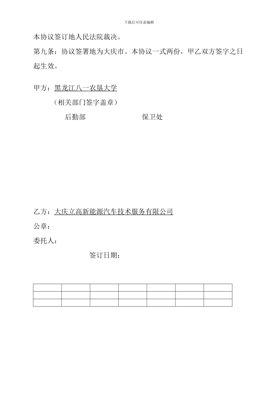 黑龙江八一农垦大学校内新能源汽车营运授权协议书_第3页