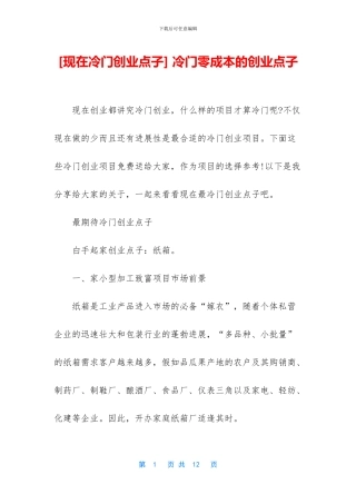 -冷门零成本的创业点子