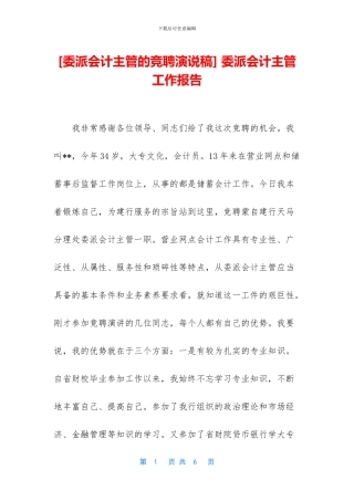 -委派会计主管工作报告