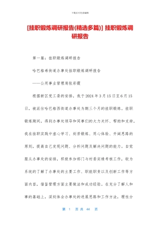 -挂职锻炼调研报告