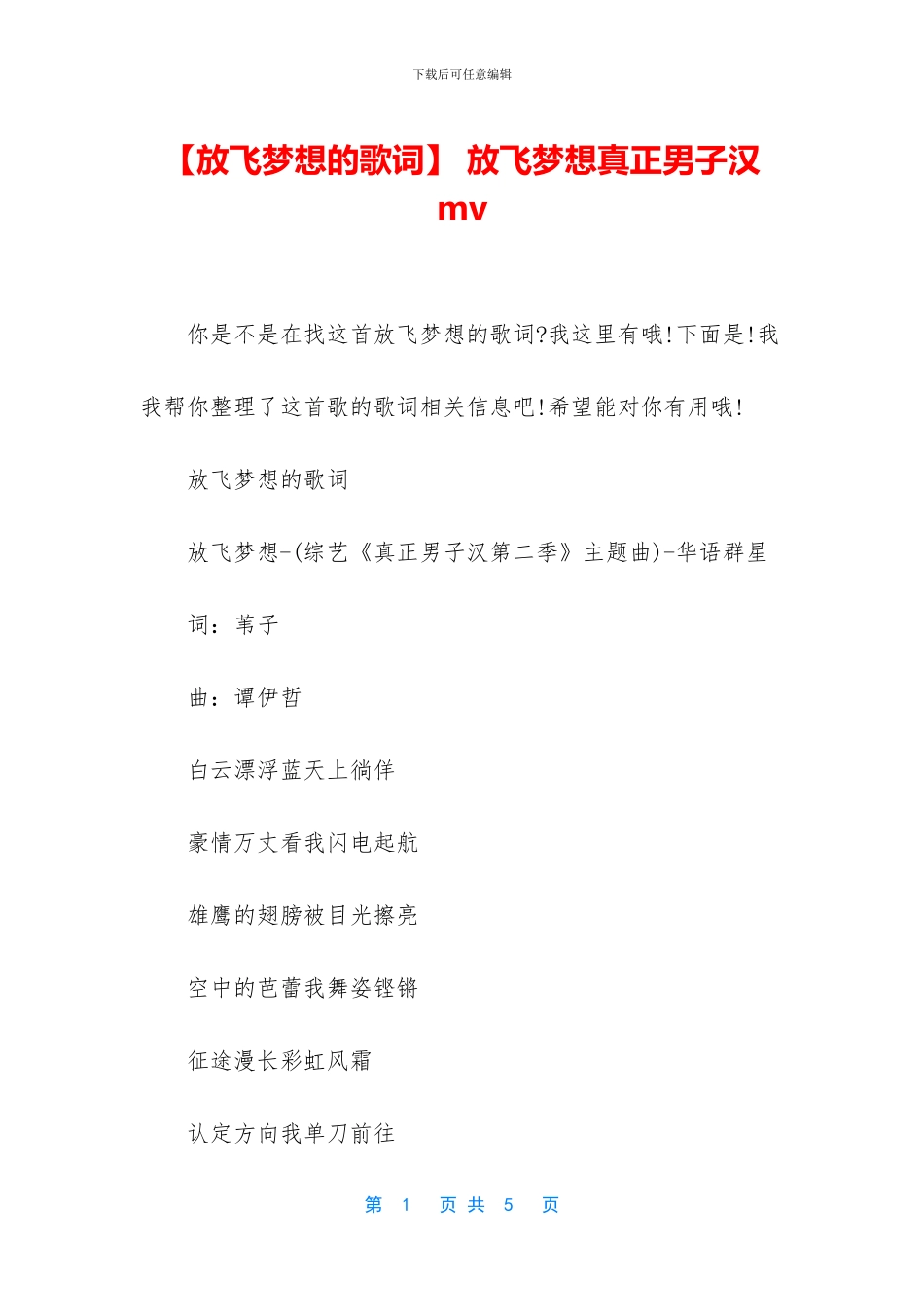 -放飞梦想真正男子汉mv_第1页