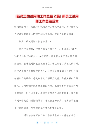 -新员工试用期工作总结范文