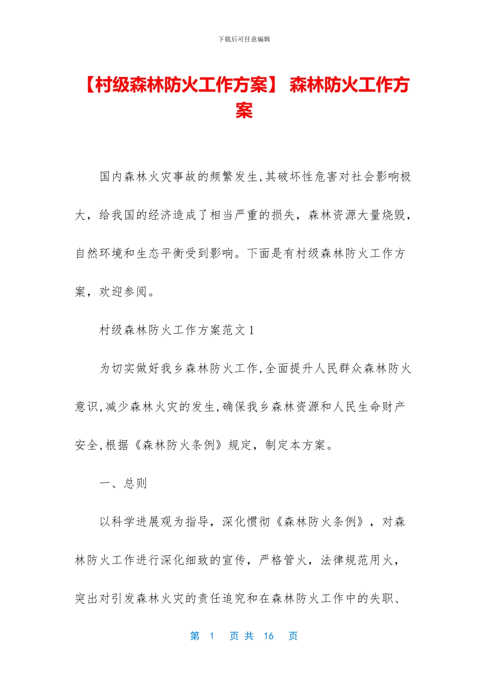-森林防火工作方案_第1页