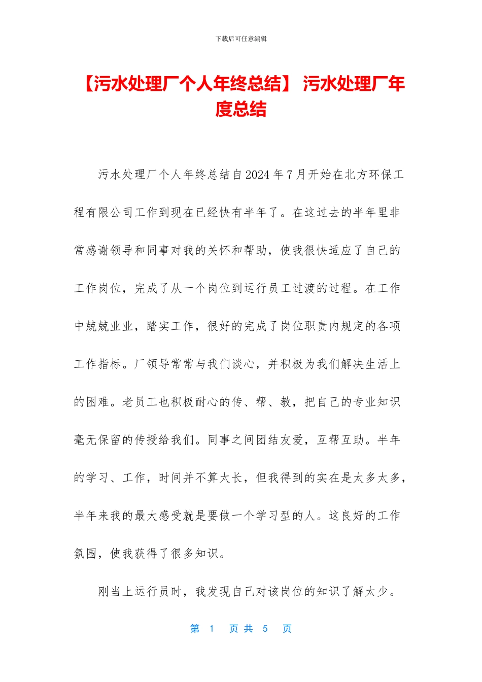 -污水处理厂年度总结_第1页