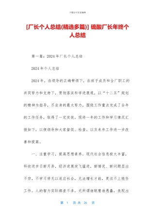 -硫酸厂长年终个人总结