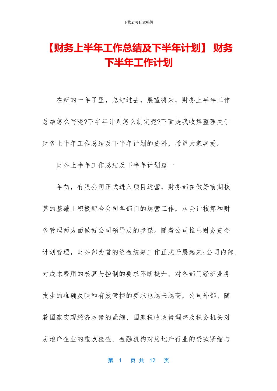 -财务下半年工作计划_第1页