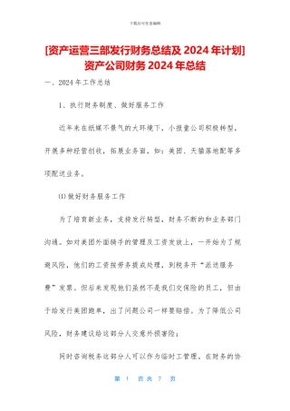 -资产公司财务2024年总结