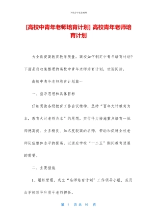 -高校青年教师培养计划