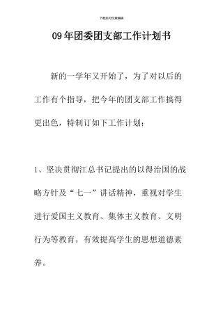09年团委团支部工作计划书