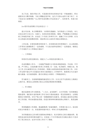 2020程序员试用期工作总结范文