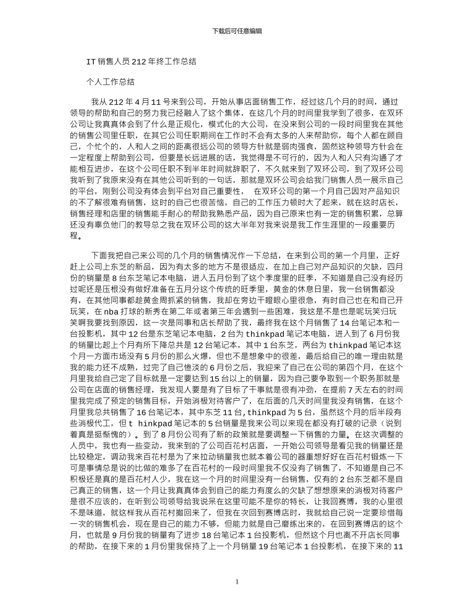2024IT销售人员年终工作总结_第1页