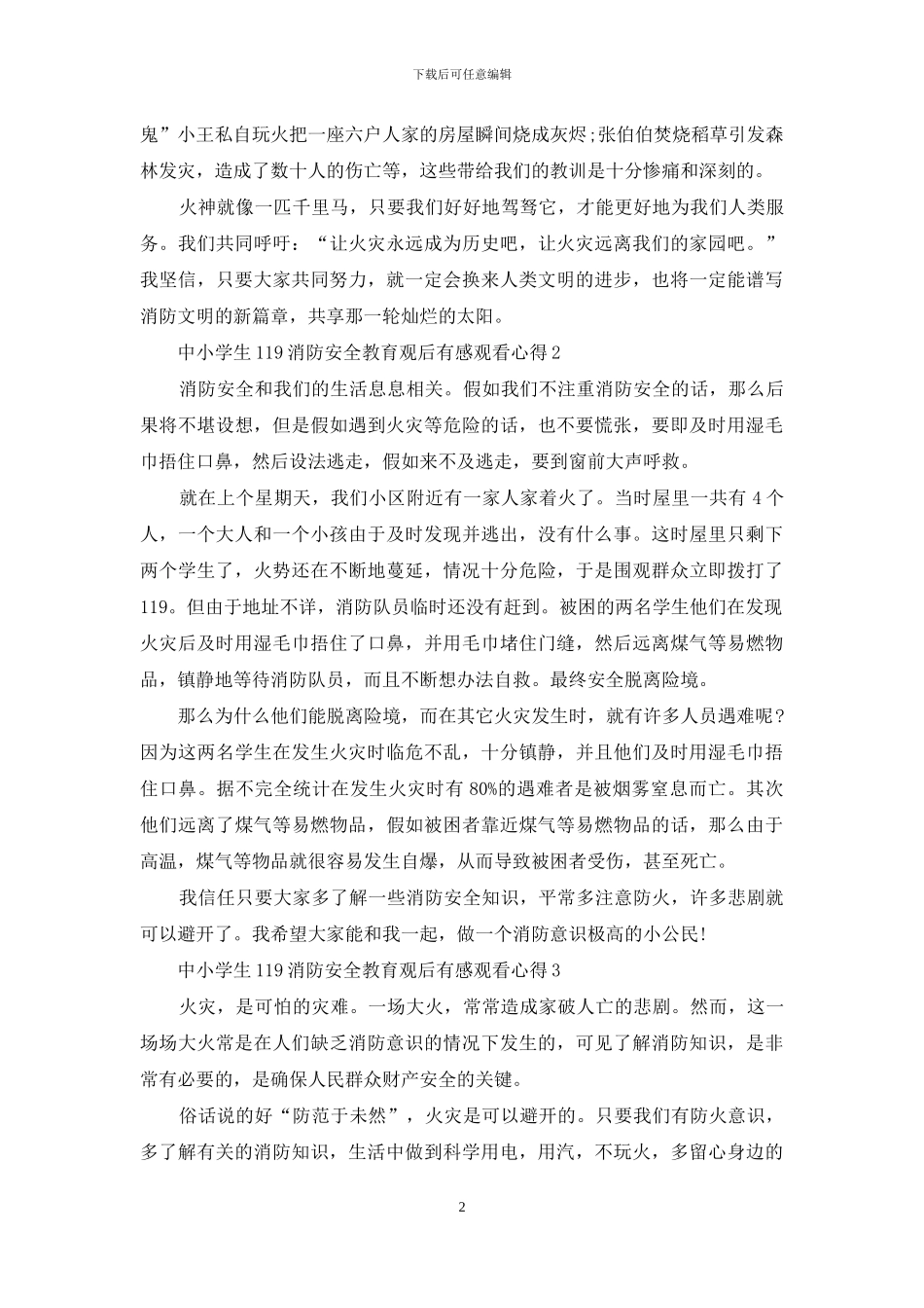 2024中小学生119消防安全教育观后感5篇_第2页
