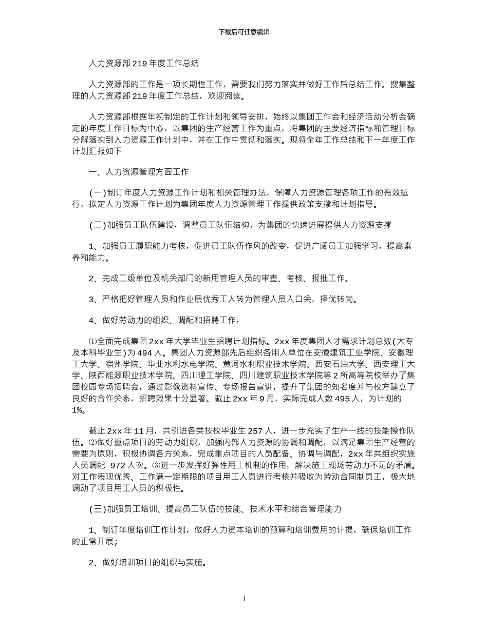 2024人力资源部年度工作总结_第1页