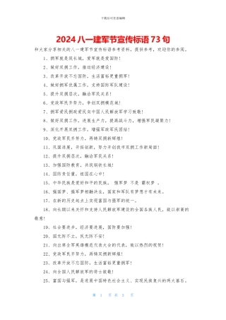 2024八一建军节宣传标语73句